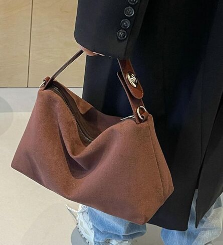Suede Shoulder Bags For Women Crossbody Bag Suede Tote Bag Satchels Slouchy Work Purses Crescent Handbag Fall Top Handle in Saudi Arabia