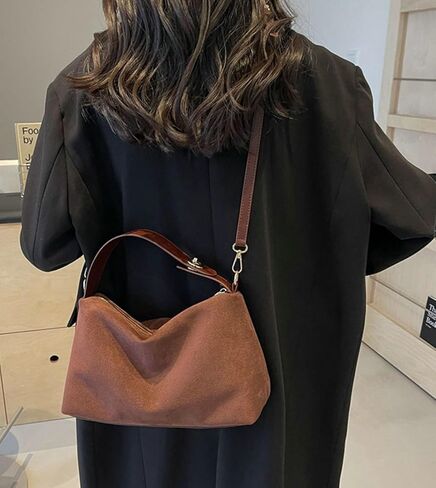 Suede Shoulder Bags For Women Crossbody Bag Suede Tote Bag Satchels Slouchy Work Purses Crescent Handbag Fall Top Handle in Saudi Arabia