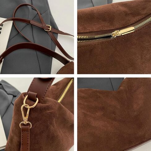 Suede Shoulder Bags For Women Crossbody Bag Suede Tote Bag Satchels Slouchy Work Purses Crescent Handbag Fall Top Handle in Saudi Arabia