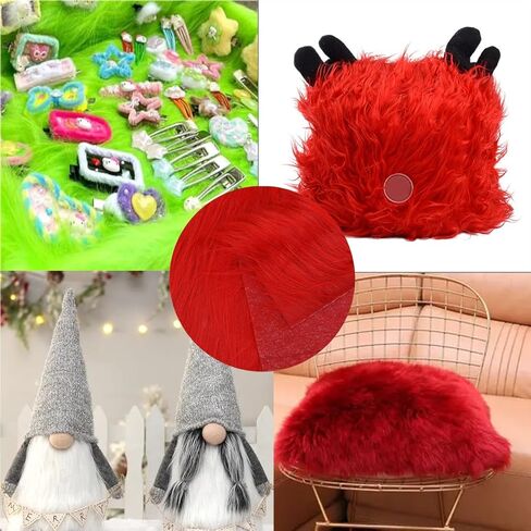 Faux Fur Fabric Christmas Winter Squares Shaggy Fur Fabric Patches Red 10x15 Inch for DIY Craft Hobby Halloween Winter Costume Decoration in Saudi Arabia