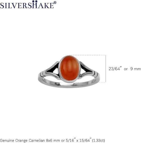 Silvershake 8X6mm Genuine Cabochon Stone 925 Sterling Silver Solitaire Casual Ring Jewelry for Women or Teen in Saudi Arabia