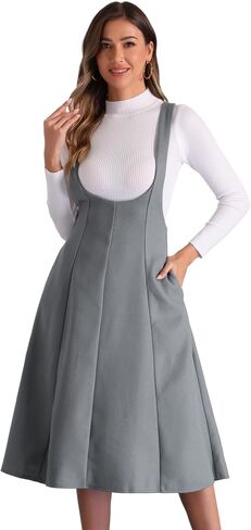 Allegra K Overall Pinafore Dress for Women's High Waist Cross Back A-Line Elegant Suspender Skirt in Saudi Arabia