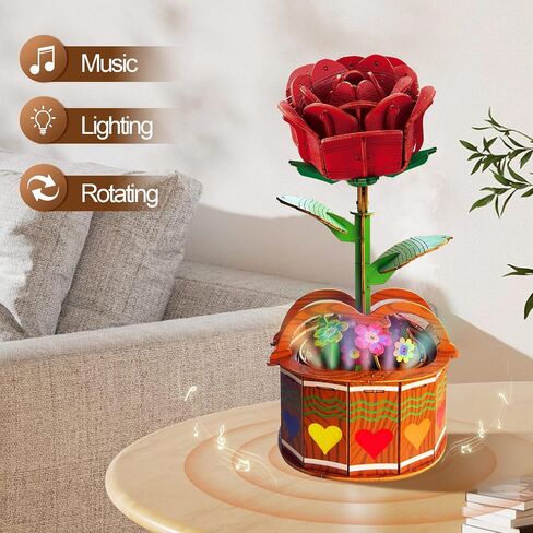 3D Puzzle for Adults, 3D Wooden Puzzles with Music Lights Rotation, Lifelike Rose Flower in Saudi Arabia
