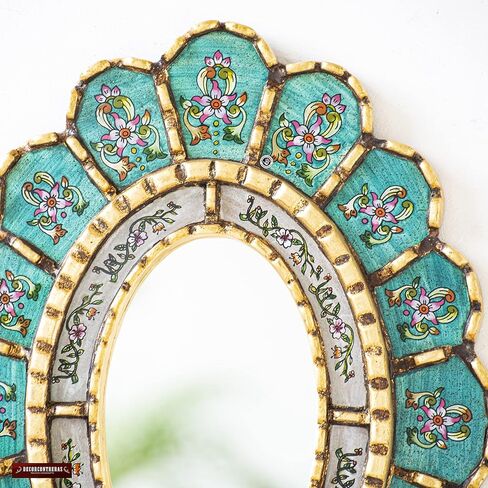 رسم بيرو على مرآة زجاجية بيضاوية لتزيين الجدران | مرآة زخرفية باللون الفيروزي معلقة على الحائط لديكور الغرفة in Kuwait