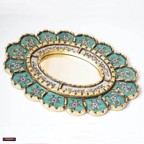 رسم بيرو على مرآة زجاجية بيضاوية لتزيين الجدران | مرآة زخرفية باللون الفيروزي معلقة على الحائط لديكور الغرفة in Kuwait