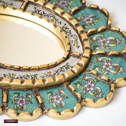 رسم بيرو على مرآة زجاجية بيضاوية لتزيين الجدران | مرآة زخرفية باللون الفيروزي معلقة على الحائط لديكور الغرفة in Kuwait