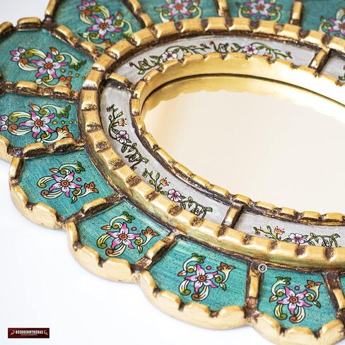 رسم بيرو على مرآة زجاجية بيضاوية لتزيين الجدران | مرآة زخرفية باللون الفيروزي معلقة على الحائط لديكور الغرفة in Kuwait