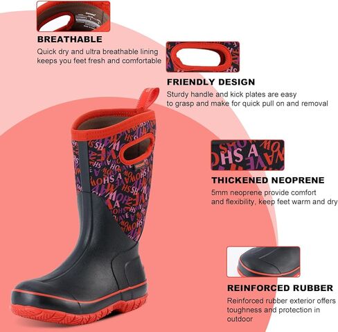 Showave Women's Rain Boots Mid Calf Waterproof Rubber Neoprene Boots with Easy Handles Mud Boots Outdoor Working Boots for Barn Garden Chore in Saudi Arabia