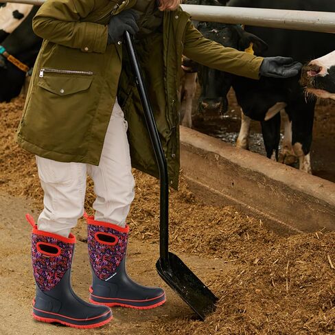 Showave Women's Rain Boots Mid Calf Waterproof Rubber Neoprene Boots with Easy Handles Mud Boots Outdoor Working Boots for Barn Garden Chore in Saudi Arabia