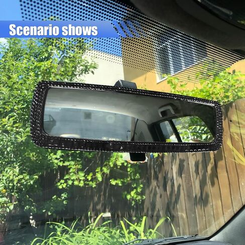 Bling Car Rear View Mirror, Clip-On Rhinestone Car Rearview Mirror with Crystal Diamonds, HD Glass Auto Interior Rear View Mirror, Car Decoration Accessories for Women Men Teens (Black) in Kuwait