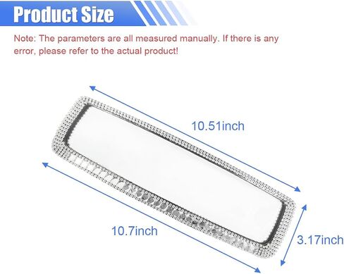 Bling Car Rear View Mirror, Clip-On Rhinestone Car Rearview Mirror with Crystal Diamonds, HD Glass Auto Interior Rear View Mirror, Car Decoration Accessories for Women Men Teens (Black) in Kuwait