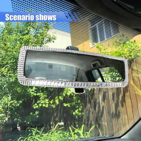 Bling Car Rear View Mirror, Clip-On Rhinestone Car Rearview Mirror with Crystal Diamonds, HD Glass Auto Interior Rear View Mirror, Car Decoration Accessories for Women Men Teens (Black) in Kuwait