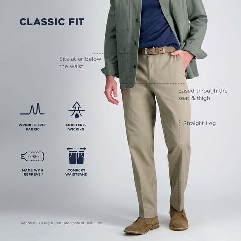 Haggar Men's Wrinkle Free Classic Fit Flat Front Khaki Pant in Saudi Arabia