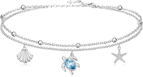 البحر السلاحف شاطئ شل خلخال 925 فضة نجم البحر صدف الكاحل سوار مجوهرات صيفية هدايا للنساء in Kuwait