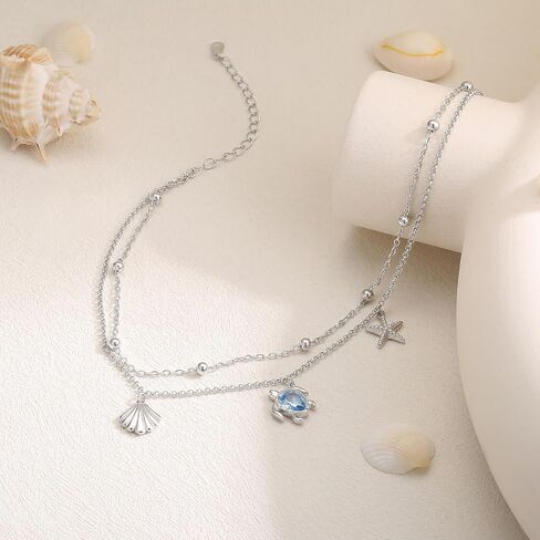 البحر السلاحف شاطئ شل خلخال 925 فضة نجم البحر صدف الكاحل سوار مجوهرات صيفية هدايا للنساء in Kuwait