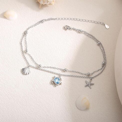 البحر السلاحف شاطئ شل خلخال 925 فضة نجم البحر صدف الكاحل سوار مجوهرات صيفية هدايا للنساء in Kuwait