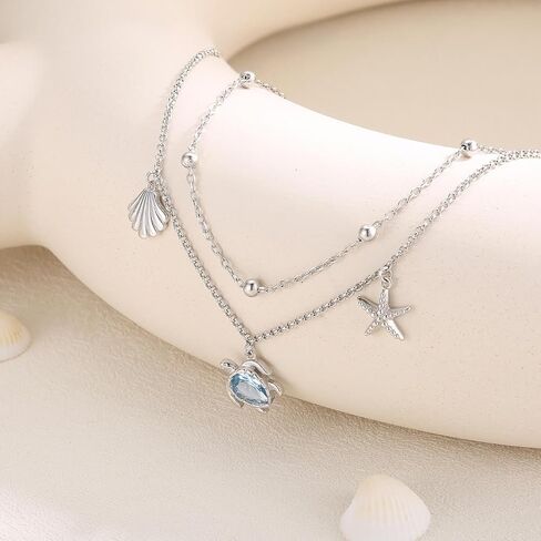 البحر السلاحف شاطئ شل خلخال 925 فضة نجم البحر صدف الكاحل سوار مجوهرات صيفية هدايا للنساء in Kuwait