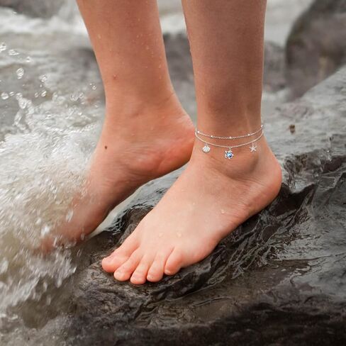 البحر السلاحف شاطئ شل خلخال 925 فضة نجم البحر صدف الكاحل سوار مجوهرات صيفية هدايا للنساء in Kuwait