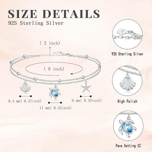 البحر السلاحف شاطئ شل خلخال 925 فضة نجم البحر صدف الكاحل سوار مجوهرات صيفية هدايا للنساء in Kuwait