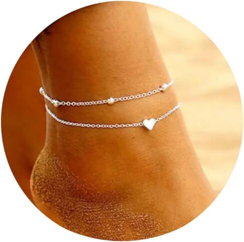 Gold Ankle Bracelet for Women Waterproof, Adjustable 14K Gold Plated Dainty Heart Satellite Bead Layered Anklets, Non Tarnish Minimalist Anklet Beach Foot Chain Jewelry Trendy Gift for Women in Saudi Arabia