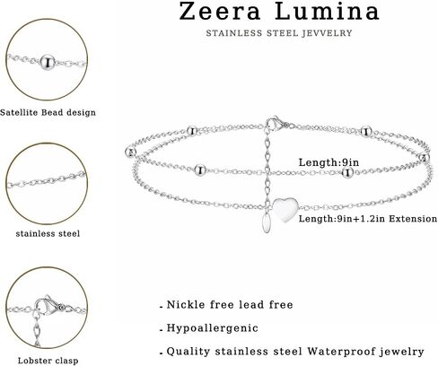 Gold Ankle Bracelet for Women Waterproof, Adjustable 14K Gold Plated Dainty Heart Satellite Bead Layered Anklets, Non Tarnish Minimalist Anklet Beach Foot Chain Jewelry Trendy Gift for Women in Saudi Arabia