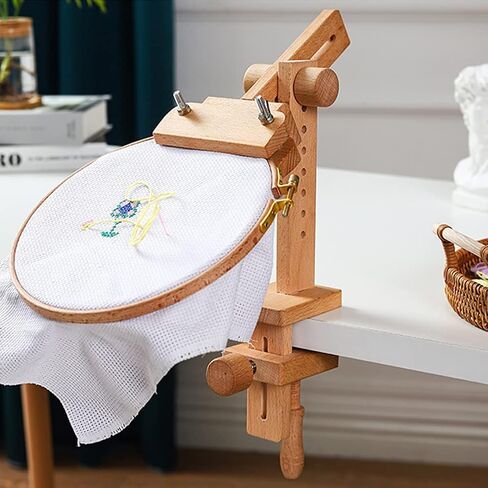 Embroidery Stand Table Clamp 360 Degree Rotation Cross Stitch Tapestry Hoop on Table Wood Hoop Holder Desktop Cross Stitch Seat Frame for Needlework Sewing DIY in Saudi Arabia