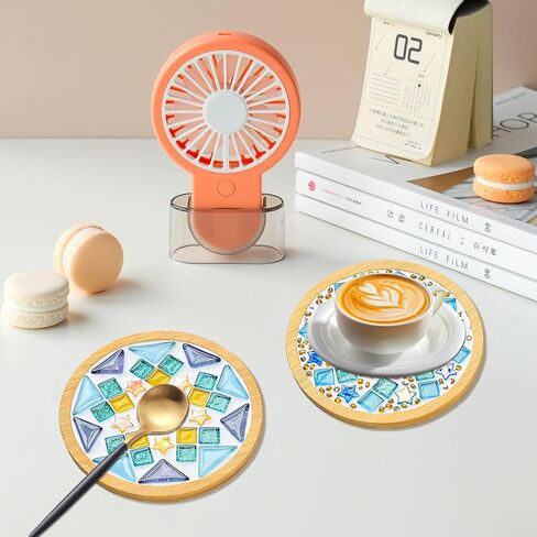 Jongdari Mosaic Tiles Craft Kits for Adults, 2 Set DIY Mosaic Art Projects Coaster Stained Glass Kit with Bamboo Coaster Craft Gifts for Women Handmade Home Decor Gifts (2 Round) in Saudi Arabia