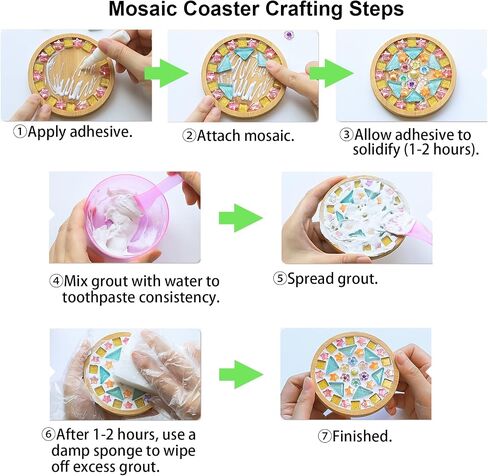 Jongdari Mosaic Tiles Craft Kits for Adults, 2 Set DIY Mosaic Art Projects Coaster Stained Glass Kit with Bamboo Coaster Craft Gifts for Women Handmade Home Decor Gifts (2 Round) in Saudi Arabia
