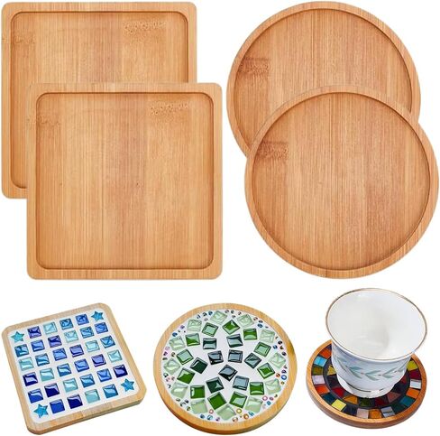 4PCS Bamboo Coasters for Crafts, Atarvana 2pcs Squre & 2pcs Round Blank Coasters for Crafts Coated Plain Drinking Cup Coaster with Suitable Size in Saudi Arabia