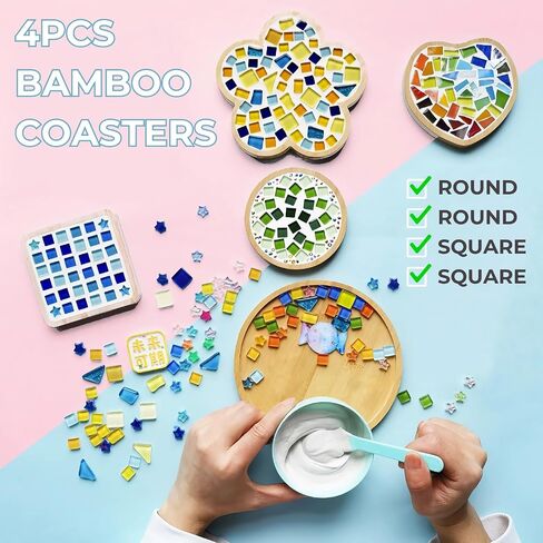 4PCS Bamboo Coasters for Crafts, Atarvana 2pcs Squre & 2pcs Round Blank Coasters for Crafts Coated Plain Drinking Cup Coaster with Suitable Size in Saudi Arabia