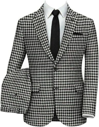 Mens Slim Fit Houndstooth Plaid Dogstooth Tuxedo Prom Wedding Party Groom Jacket Suits in Saudi Arabia