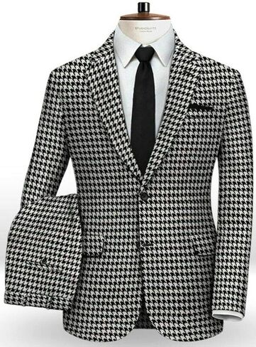 Mens Slim Fit Houndstooth Plaid Dogstooth Tuxedo Prom Wedding Party Groom Jacket Suits in Saudi Arabia