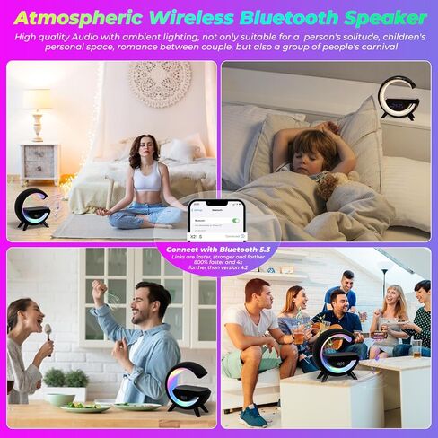 مكبر صوت بلوتوث مع محطة شحن لاسلكية، مصباح جو LED بجانب السرير وإضاءة محيطة لساعة منبه لغرف النوم، نوم ثقيل، تصميم G كهدايا لديكور غرفة النوم الجمالي in Kuwait