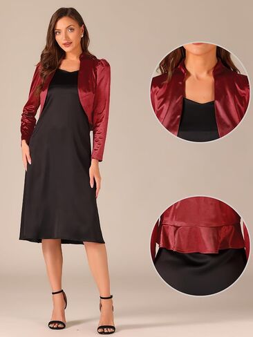 Allegra K Satin Bolero Shrugs for Women's Open Front Ruched Long Sleeves Cropped Shrug in Saudi Arabia