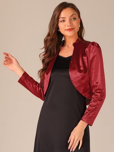 Allegra K Satin Bolero Shrugs for Women's Open Front Ruched Long Sleeves Cropped Shrug in Saudi Arabia