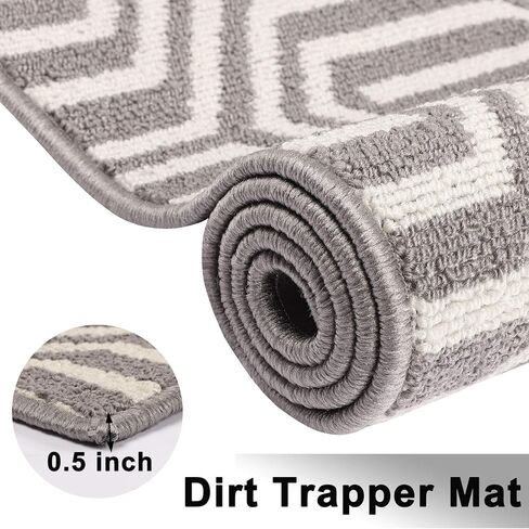 سجاد عداء Cekene للممر، 20 بوصة × 59 بوصة، سجادة مطبخ غير قابلة للانزلاق وقابلة للغسل مع دعم مطاطي، سجادة غسيل هندسية للمزرعة، سجادة أرضية متينة للمدخل، رمادي in Kuwait