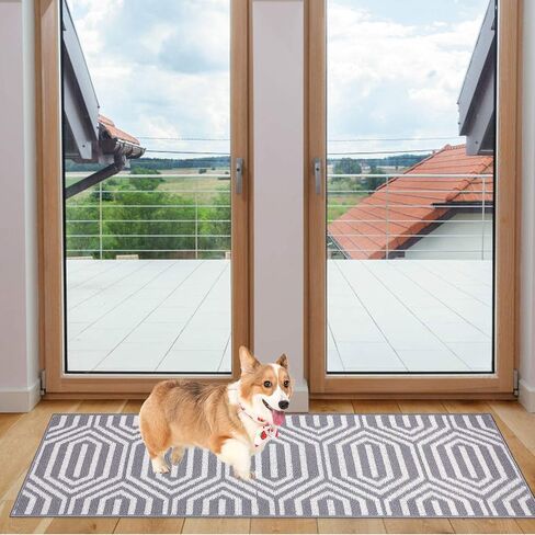 سجاد عداء Cekene للممر، 20 بوصة × 59 بوصة، سجادة مطبخ غير قابلة للانزلاق وقابلة للغسل مع دعم مطاطي، سجادة غسيل هندسية للمزرعة، سجادة أرضية متينة للمدخل، رمادي in Kuwait