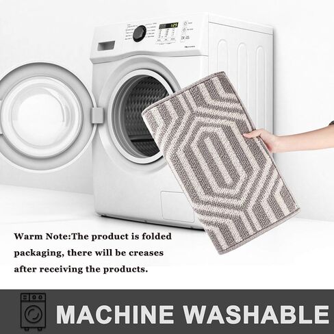 سجاد عداء Cekene للممر، 20 بوصة × 59 بوصة، سجادة مطبخ غير قابلة للانزلاق وقابلة للغسل مع دعم مطاطي، سجادة غسيل هندسية للمزرعة، سجادة أرضية متينة للمدخل، رمادي in Kuwait