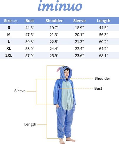 Stitch Onesie Adult, Animal Onesie Stitch Costume Pajamas, Matching Onesies Halloween Cosplay Homewear Sleepwear for Women and Men Blue in Saudi Arabia