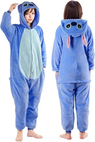 Stitch Onesie Adult, Animal Onesie Stitch Costume Pajamas, Matching Onesies Halloween Cosplay Homewear Sleepwear for Women and Men Blue in Saudi Arabia