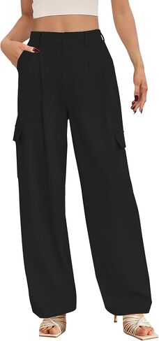 Buauty Women's Wide Leg Cargo Pants High Waisted Trousers Pants Casual Dress Pants with Pockets 2024 Loose Business Clothes in Saudi Arabia
