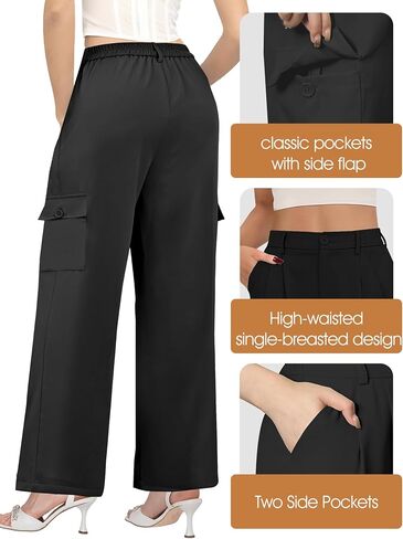 Buauty Women's Wide Leg Cargo Pants High Waisted Trousers Pants Casual Dress Pants with Pockets 2024 Loose Business Clothes in Saudi Arabia