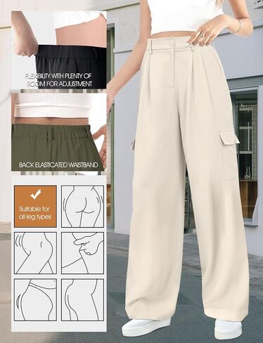 Buauty Women's Wide Leg Cargo Pants High Waisted Trousers Pants Casual Dress Pants with Pockets 2024 Loose Business Clothes in Saudi Arabia