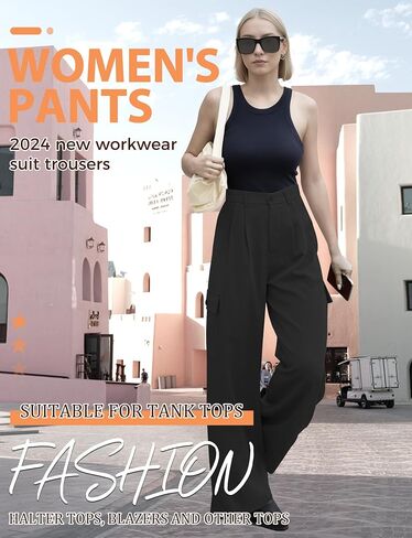 Buauty Women's Wide Leg Cargo Pants High Waisted Trousers Pants Casual Dress Pants with Pockets 2024 Loose Business Clothes in Saudi Arabia