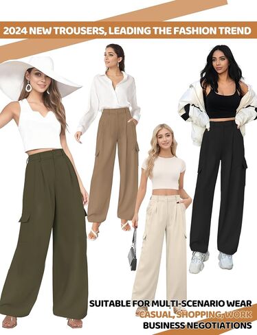 Buauty Women's Wide Leg Cargo Pants High Waisted Trousers Pants Casual Dress Pants with Pockets 2024 Loose Business Clothes in Saudi Arabia