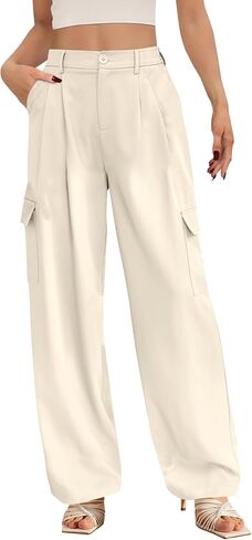 Buauty Women's Wide Leg Cargo Pants High Waisted Trousers Pants Casual Dress Pants with Pockets 2024 Loose Business Clothes in Saudi Arabia