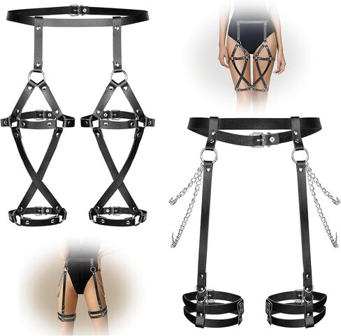 Leather Body Chains for Women Sexy Harness Waist Chains Black Belt Chest Chains Punk Adjustable Rave Body Jewelry in Saudi Arabia