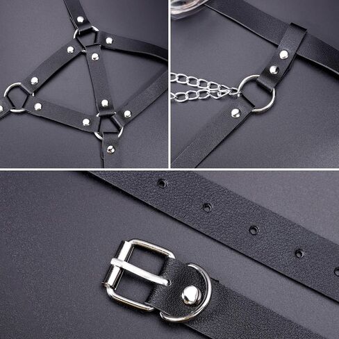Leather Body Chains for Women Sexy Harness Waist Chains Black Belt Chest Chains Punk Adjustable Rave Body Jewelry in Saudi Arabia