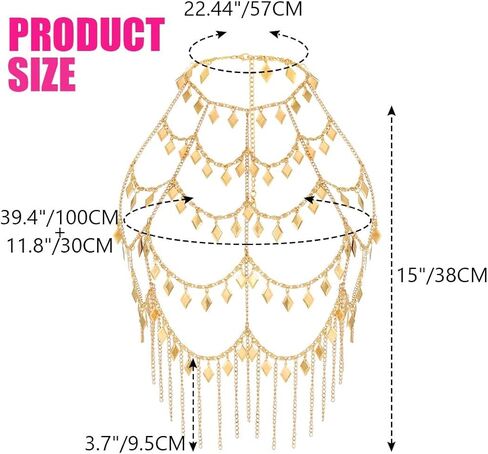 بوهو الترتر الجسم سلسلة الصدرية الذهب الطبقات سباركلي الصدر سلسلة شرابة الشاطئ بيكيني سلاسل الجسم للنساء in Kuwait