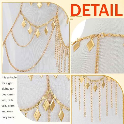 بوهو الترتر الجسم سلسلة الصدرية الذهب الطبقات سباركلي الصدر سلسلة شرابة الشاطئ بيكيني سلاسل الجسم للنساء in Kuwait